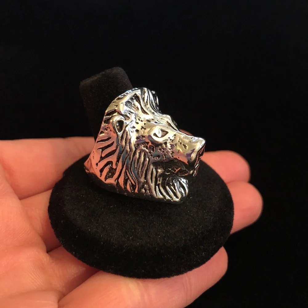 Silver Tone Lion Head Ring